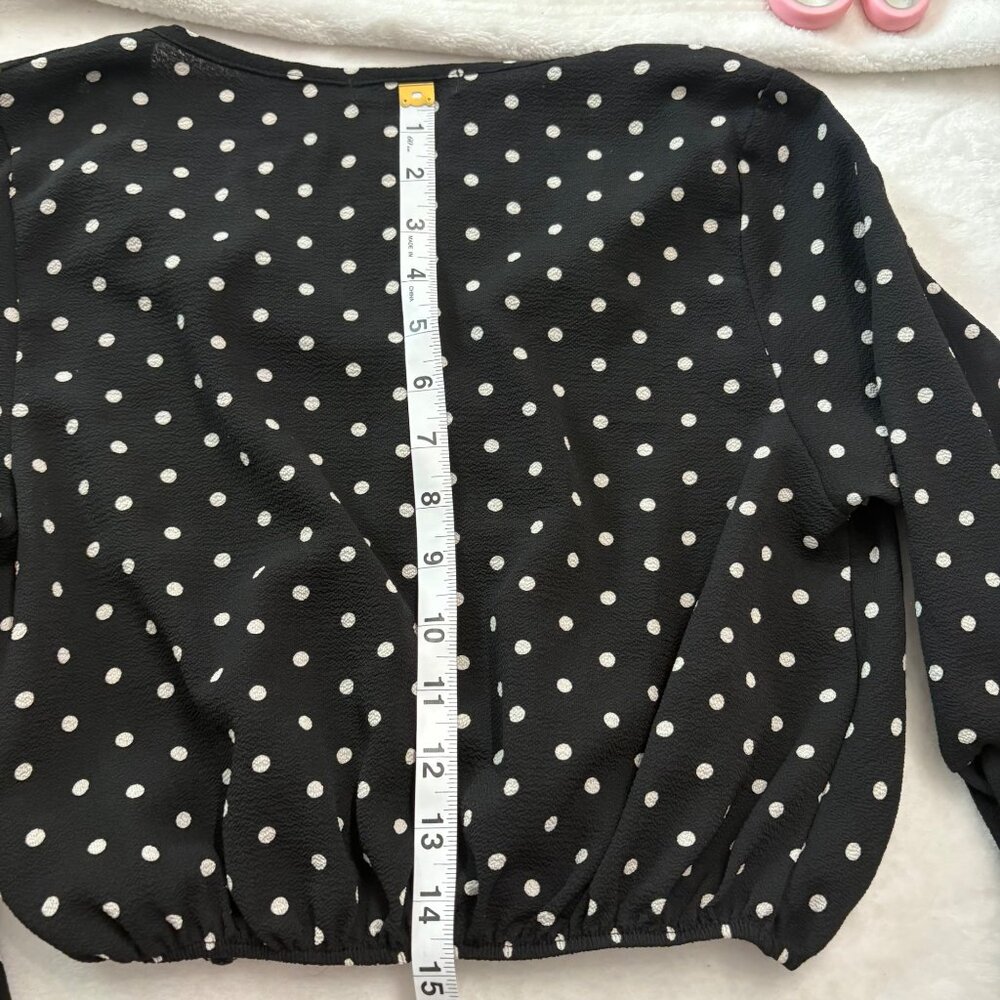 Modern Romantic Black Polka Dot Coquette Chic Crop Top W/ Bell Sleeves Clé Luv S - Picture 10 of 13